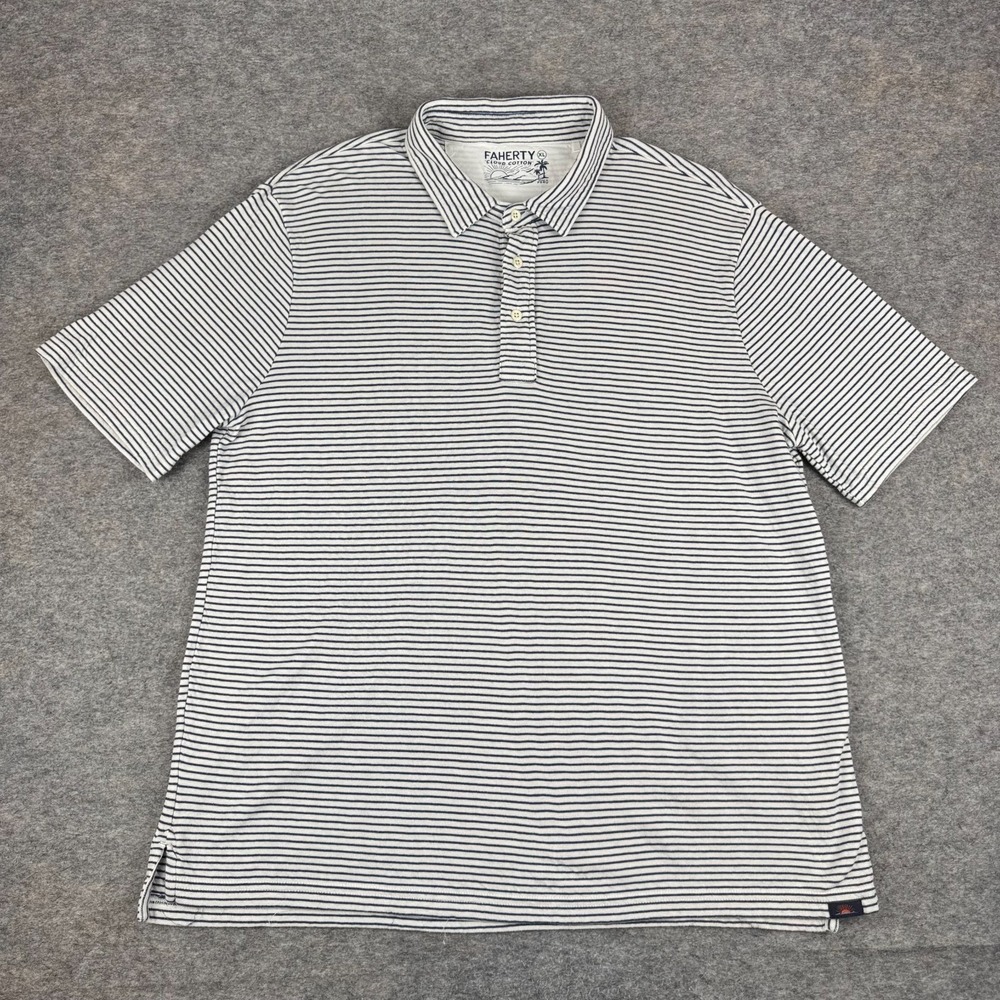 Faherty Cloud Cotton Polo Shirt Striped Pima Cotton Modal White Mens XL